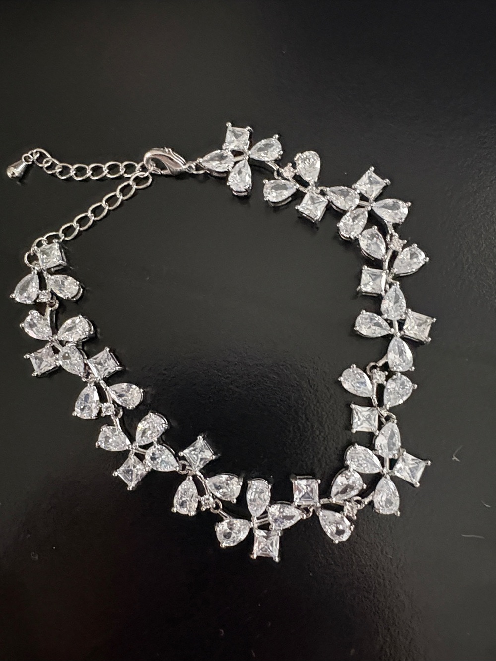 Silver-Tone Cubic Zirconia Floral Necklace - Clear